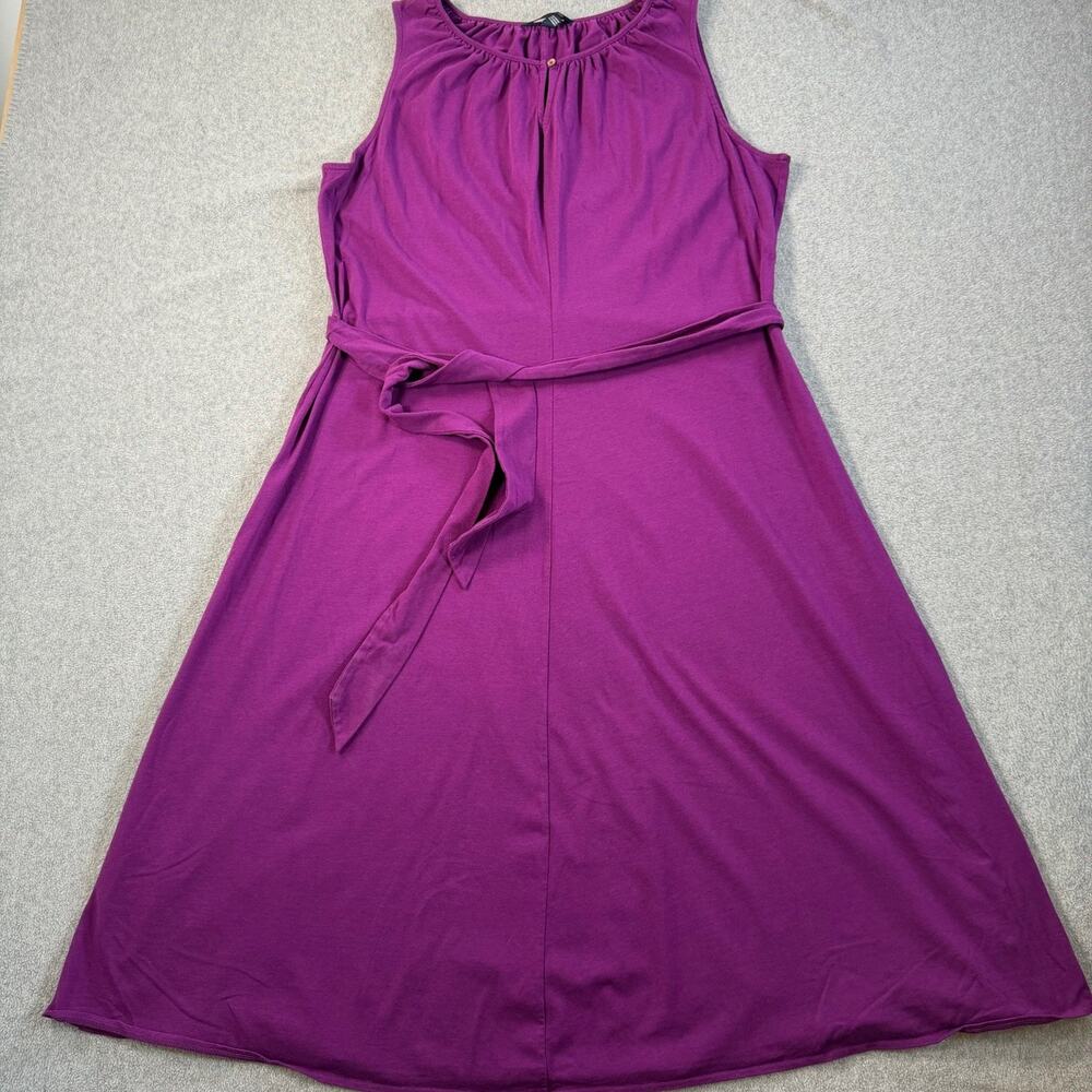 Lands' End Women's XL 18 Purple Sleeveless Keyhole Tie Belt A-Line Midi Dress